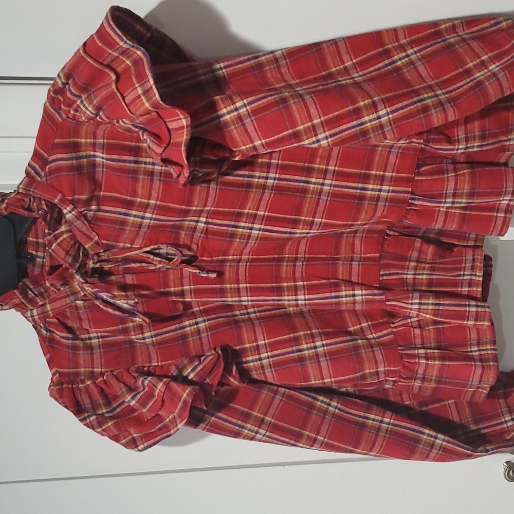 BLANK NYC Plaid Key hole Ruffle Detail Plaid Shirt Size Small NEW WITH TAGS